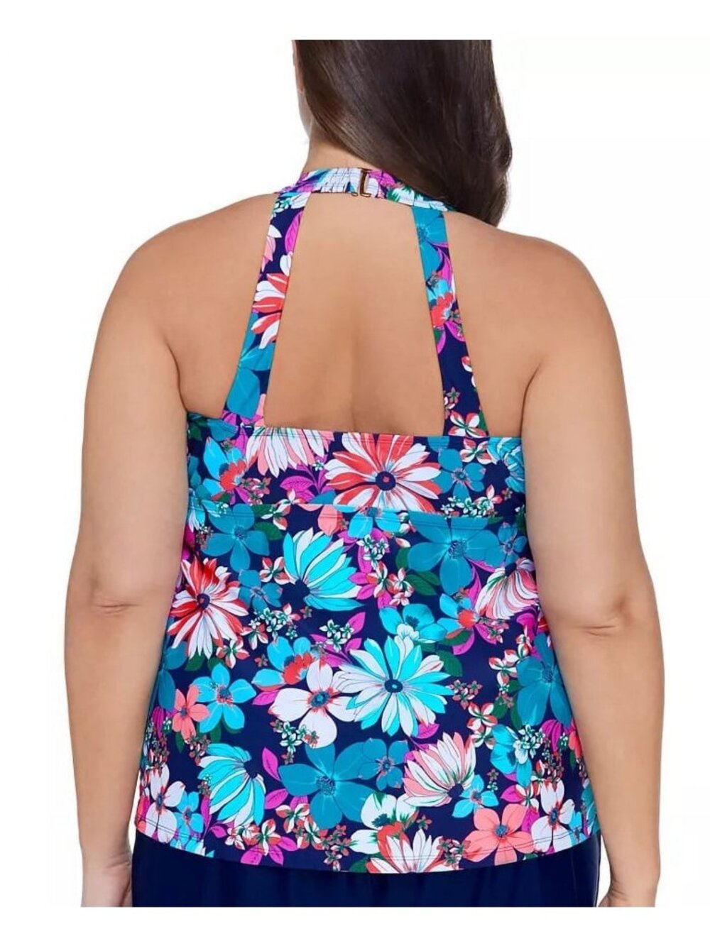 Island Escape Womens Plus Floral Print Underwire Tankini Swim Top Blue Size 18W - Picture 2 of 2